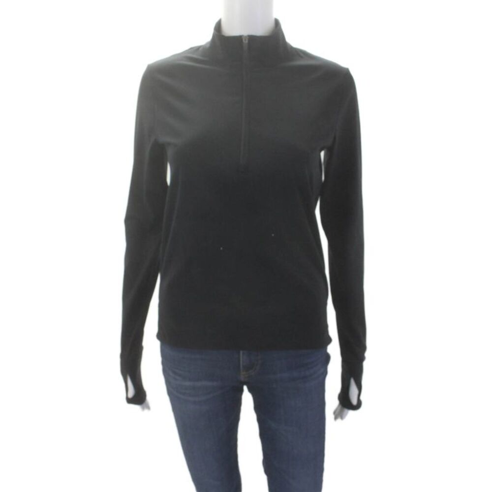 All Access Womens Long Sleeve Solid Slim Fit Half Top Athletic Top Black Size S